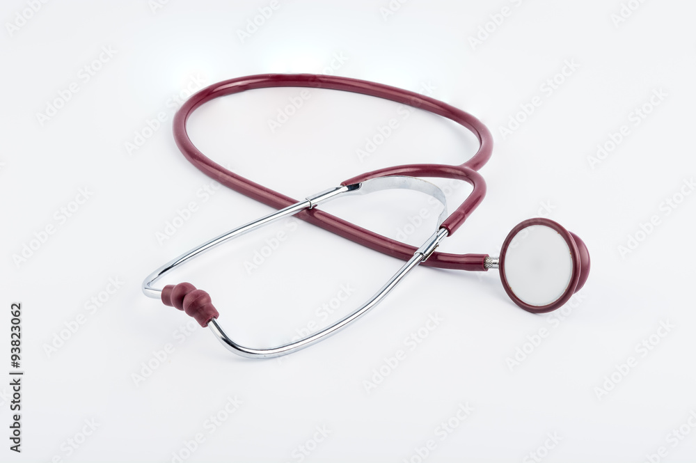 Red stethoscope medical equipment on white background Red stethoscope medical equipment on white background