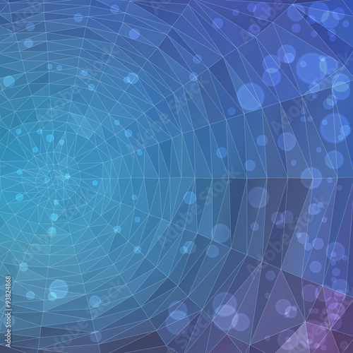 Stylized spiderweb, polygonal blue background and bokeh effect