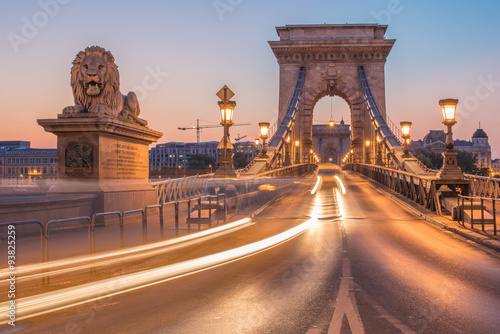 The Szechenyi Chain Bridge (Budapest, Hungary) in the sunrise