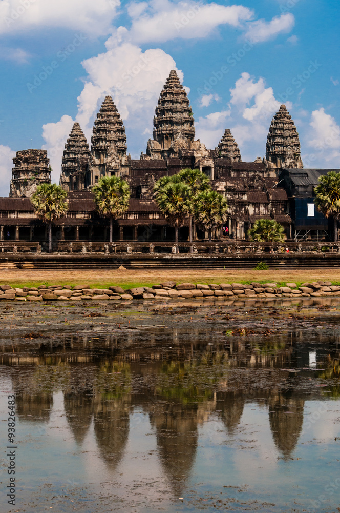 Front of Angkor Wat with reflection in water Front of Angkor Wat with reflection in water