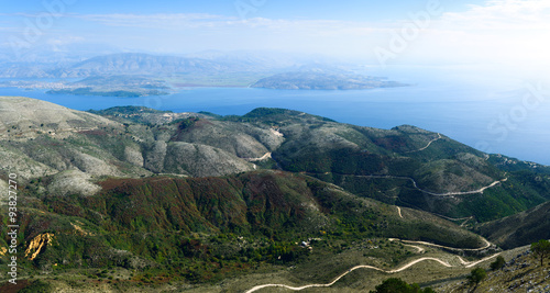 Panoramic view from the mountain Pantokrator on Albania. The north side of the island of Corfu. Greece © alexanderkonsta