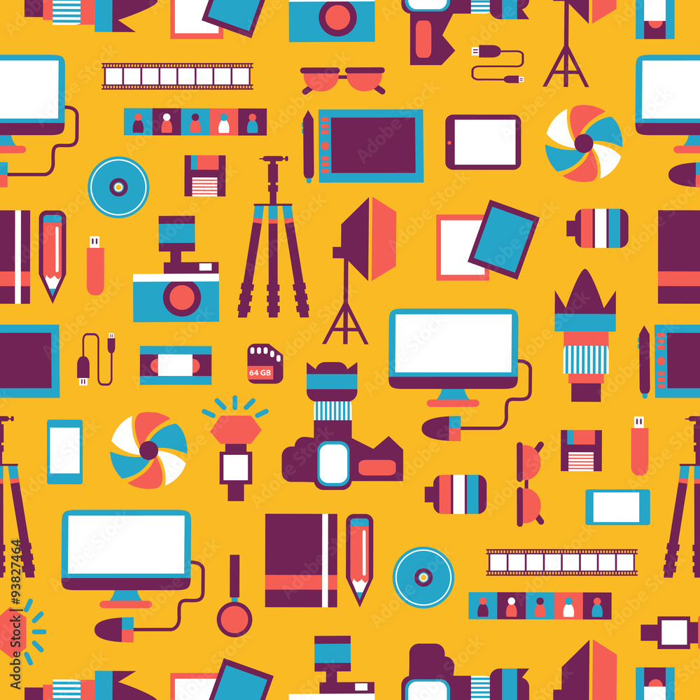 Seamless pattern with photo equipment. Seamless pattern with photo equipment.