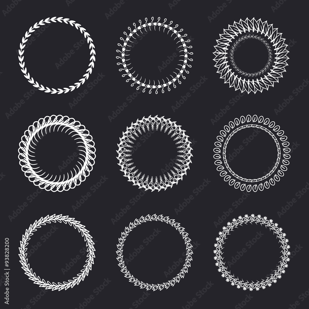 Set of round wreaths, frames. Hand Drawn wedding or invitation c Set of round wreaths, frames. Hand Drawn wedding or invitation c