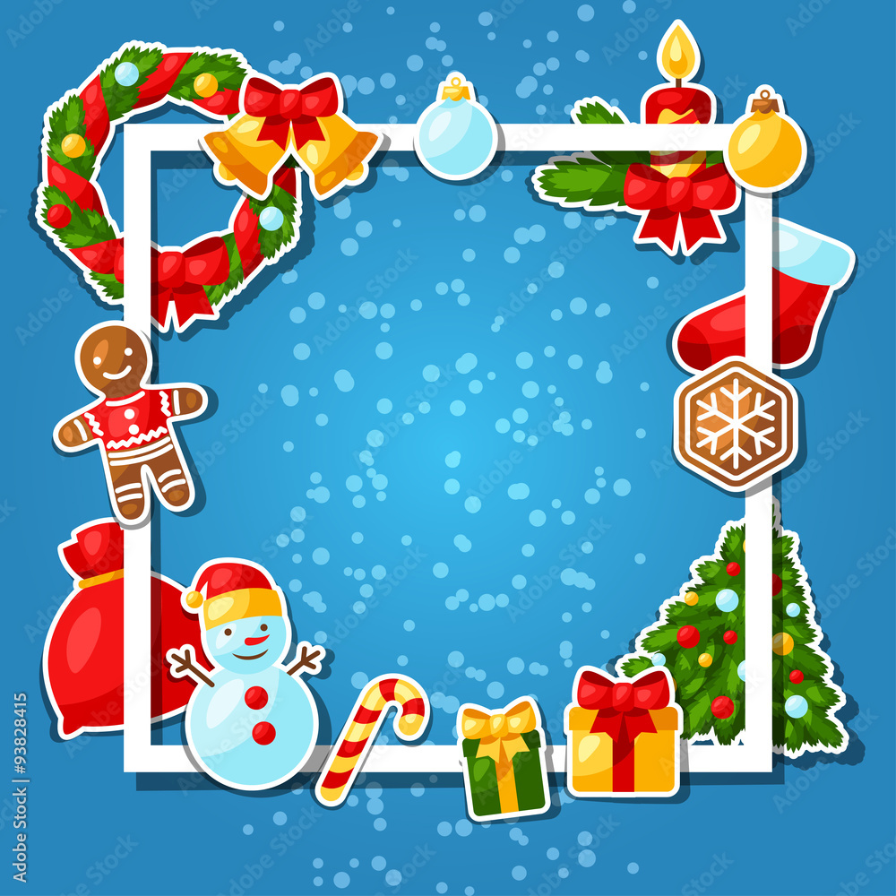 Merry Christmas and Happy New Year sticker template for