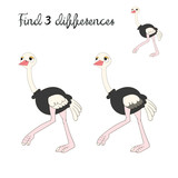 Find differences kids layout for game ostrich