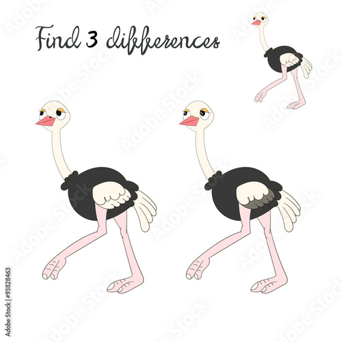 Find differences kids layout for game ostrich