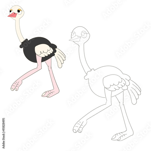 Connect the dots game ostrich vector illustration