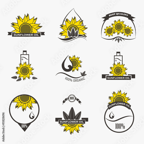 Set of sunflower oil emblems, labels, logos