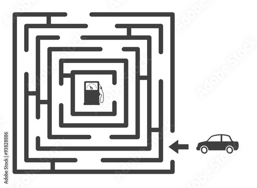 maze labyrinth with car and gas station