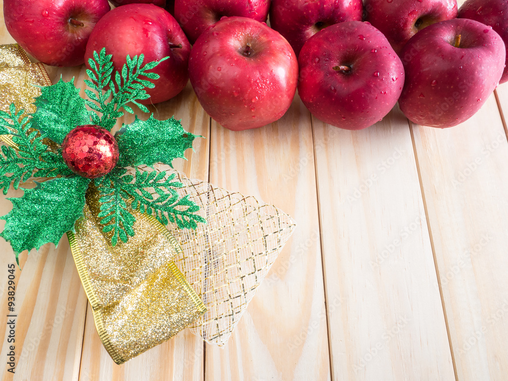 fresh red wet apples with ribbon chrismas fresh red wet apples with ribbon chrismas