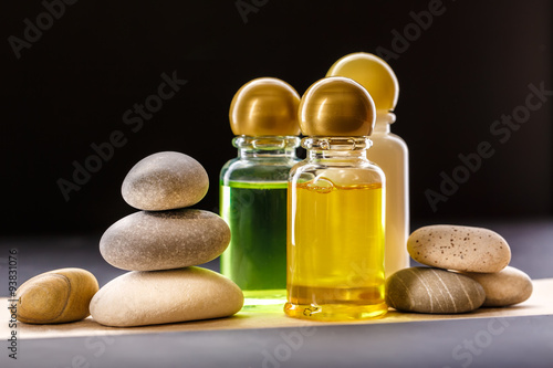 Shampoo bottles with stones