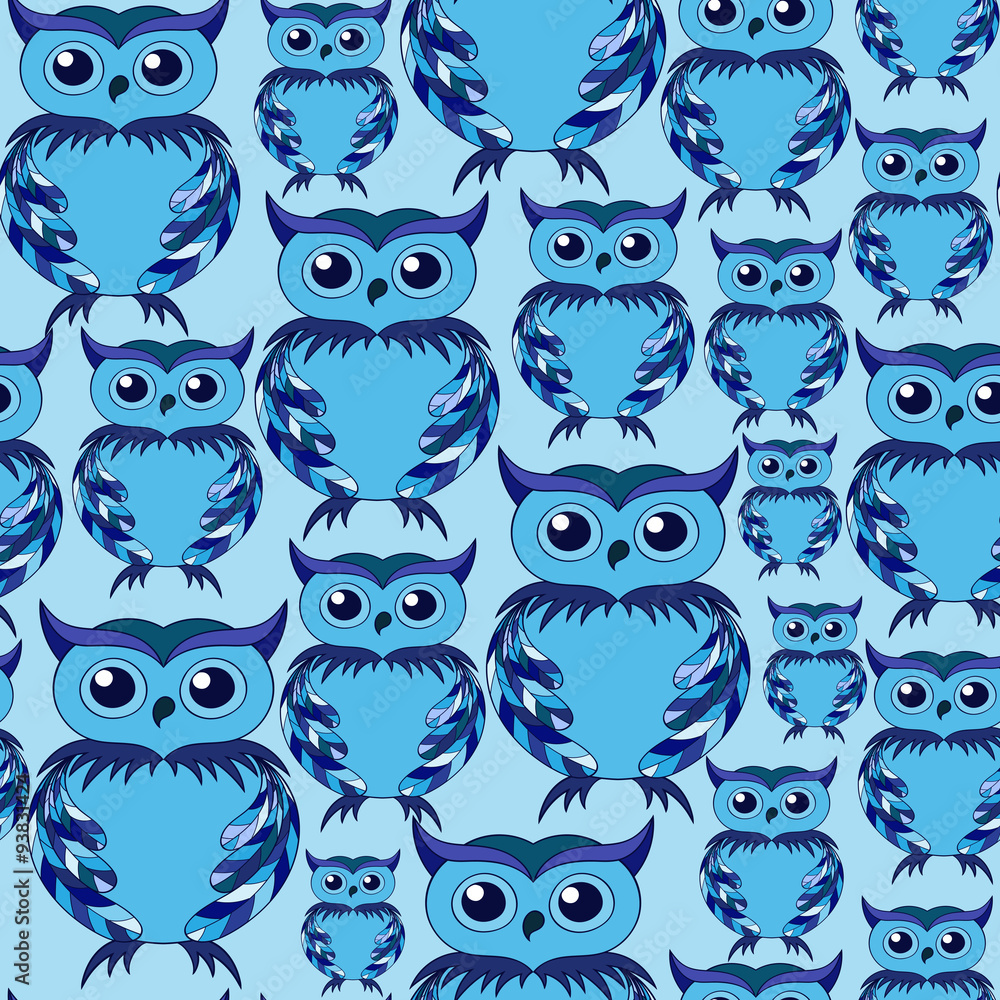 Obraz premium cute blue owl seamless pattern