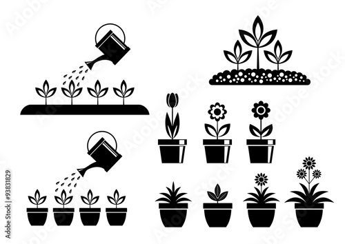 Garden icons on white background