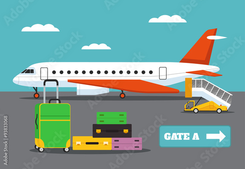 Landing on flight. Vector flat illustration