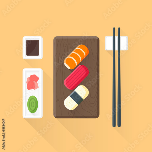 vector flat colored sushi set illustration icon.