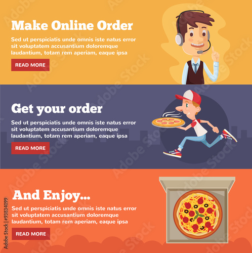 Fast food pizza delivery. Vector flat illustration