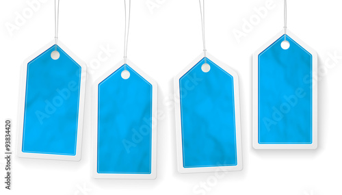 Set of four blue paper price tags