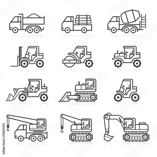 Construction truck icon set. Vector illustrations.