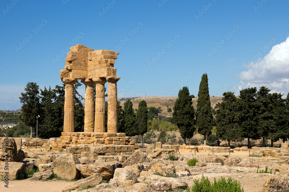 Archaeological Area of Agrigento, Dioscuri temple symbol of the city. UNESCO World Heritage Site, Sicily
