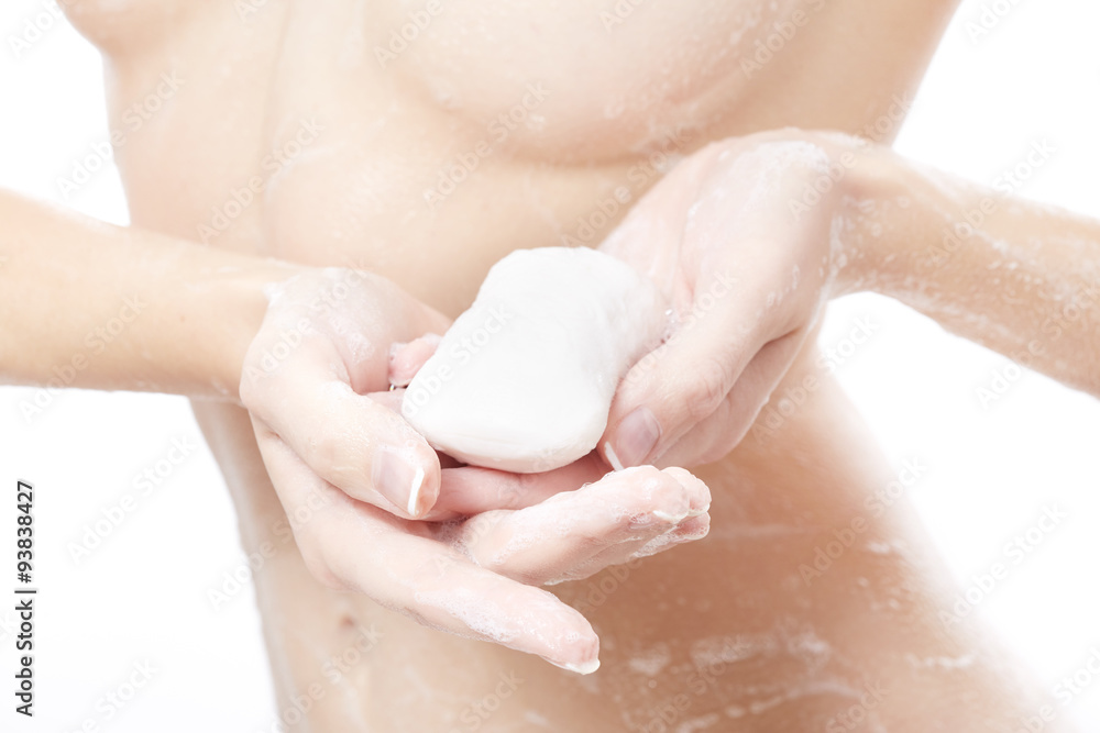 Fototapeta premium Soap in female hands