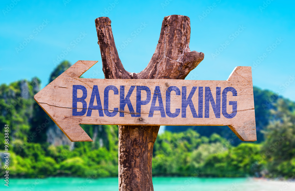 Backpacking arrow with beach background