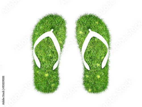 Green grass Flip-flops isolated