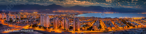 Nocturnal panaramic view on Eilat (Israel) and Aqaba (Jordan) cities at the n...
