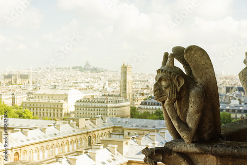 Chimera (gargoyle) of the Cathedral of Notre Dame de Paris overl © Valeri Luzina