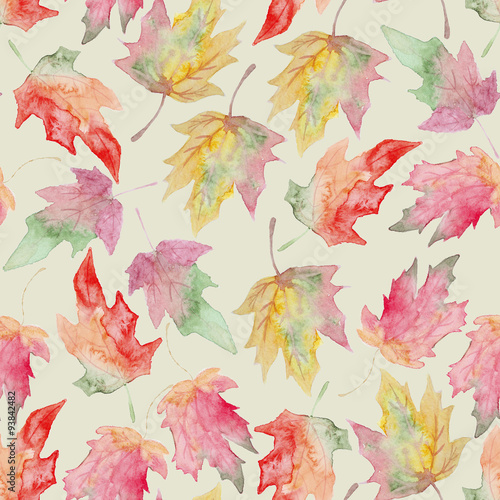 Watercolor maple autumn leaf seamless pattern