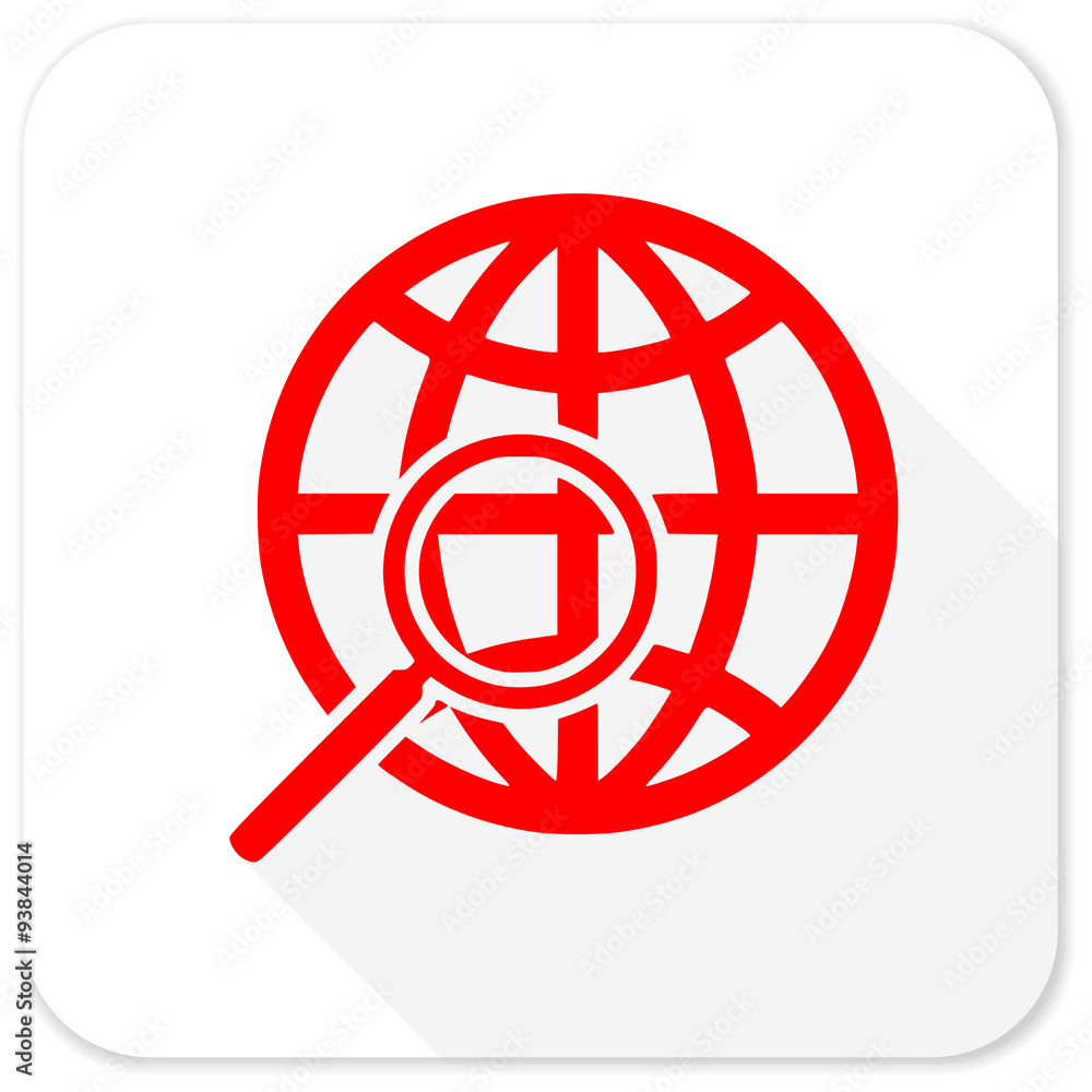 search red flat icon with long shadow on white background search red flat icon with long shadow on white background