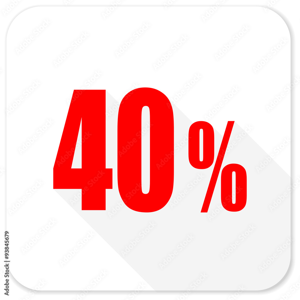 40 percent red flat icon with long shadow on white background 40 percent red flat icon with long shadow on white background