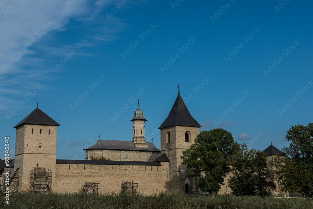 Whole view of Dragomirna monastery with two towers