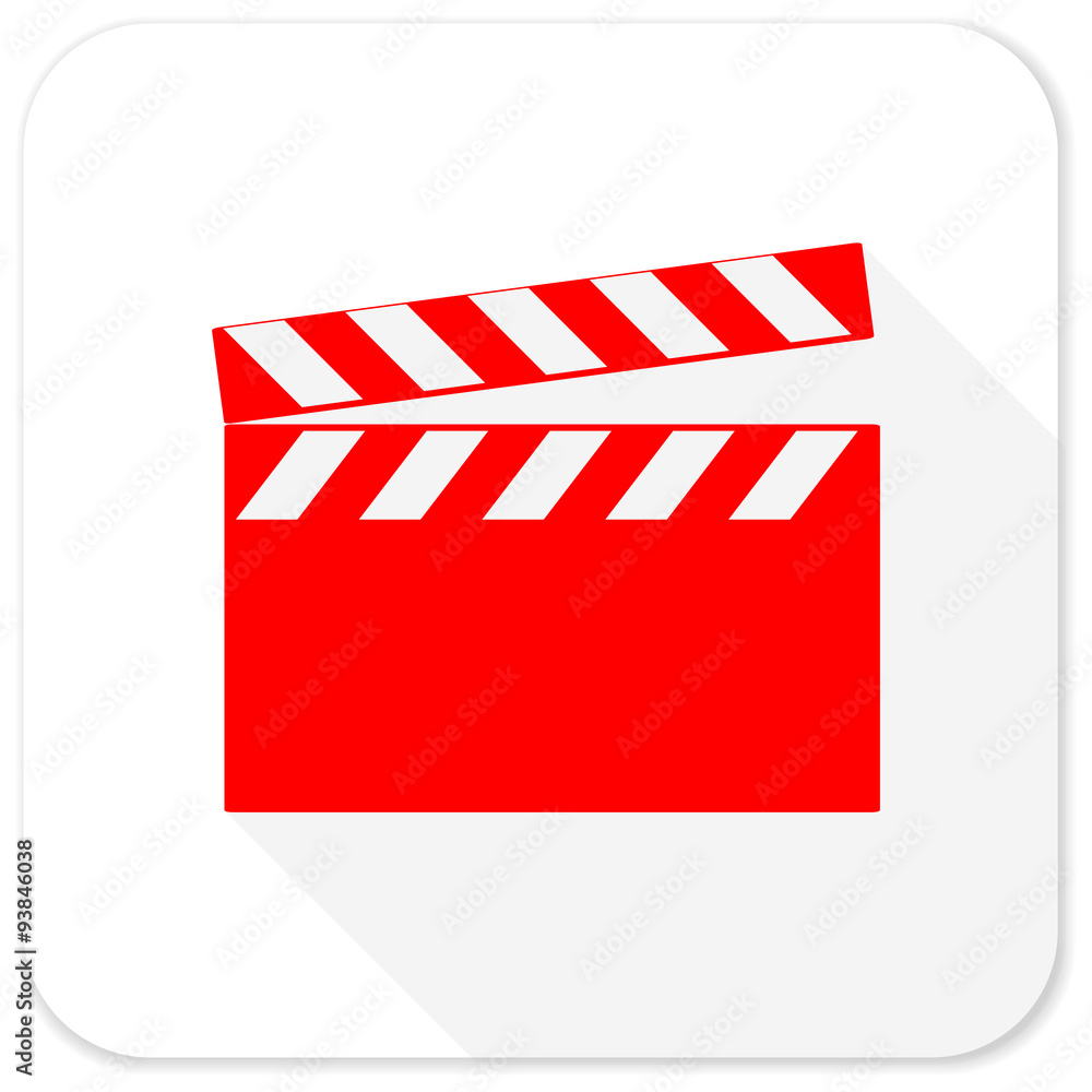 Naklejka premium video red flat icon with long shadow on white background