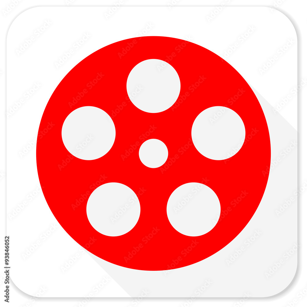 film red flat icon with long shadow on white background film red flat icon with long shadow on white background