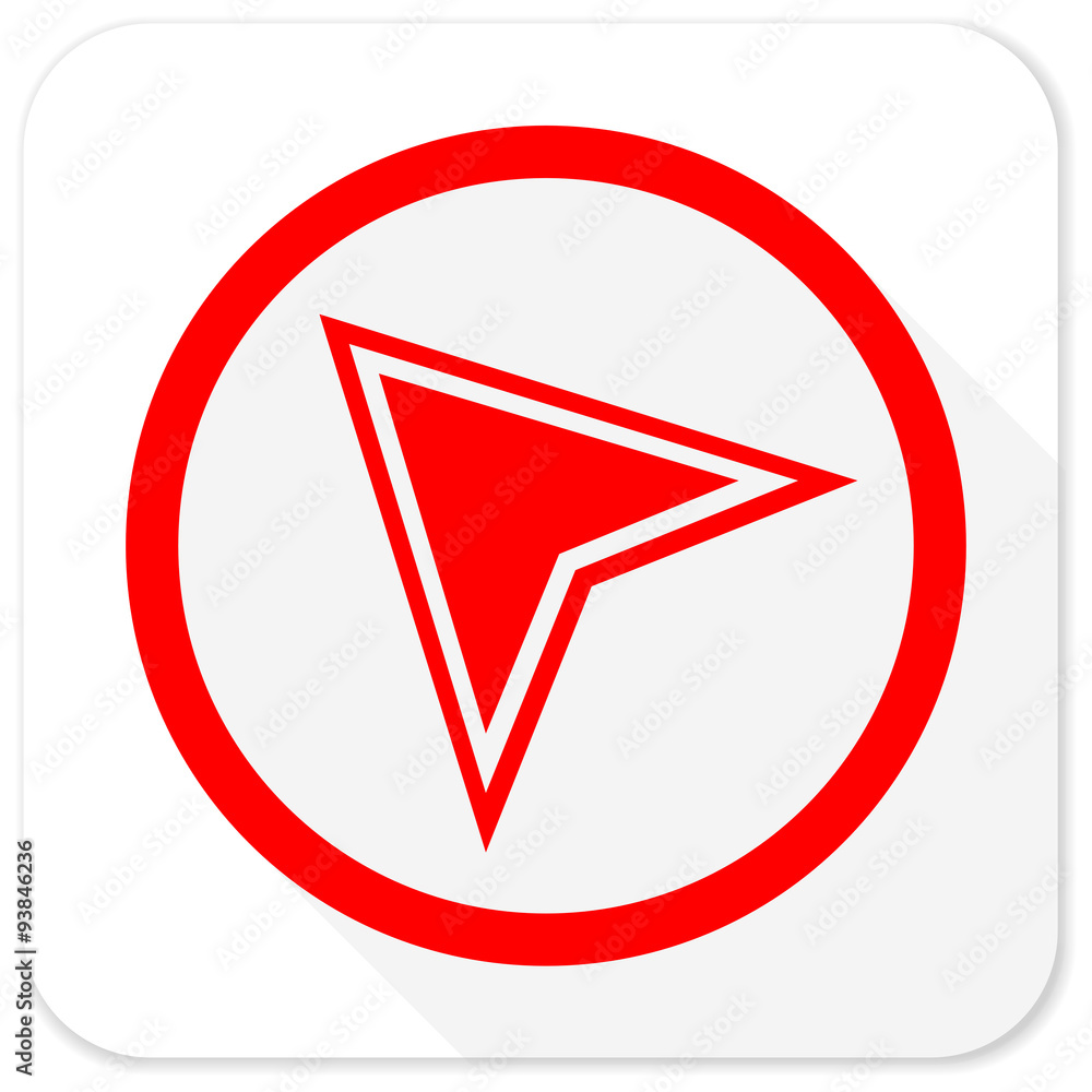 navigation red flat icon with long shadow on white background navigation red flat icon with long shadow on white background
