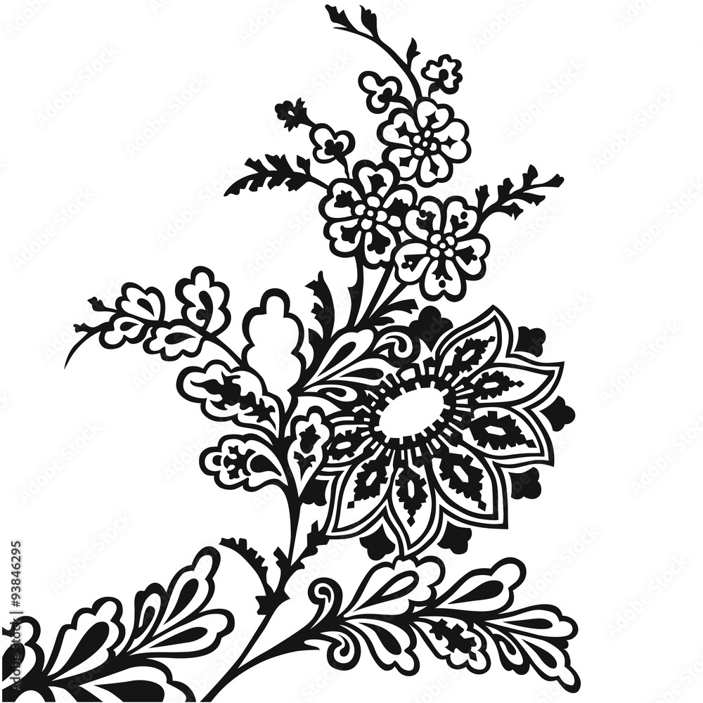 Oriental fabric pattern, flower. vector