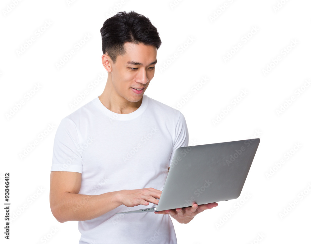 Man use of the notebook computer Man use of the notebook computer