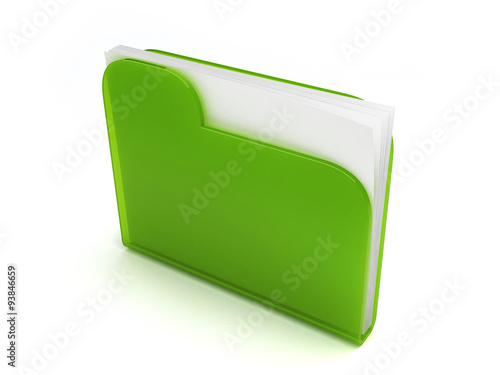 Green folder with documents isolated on white