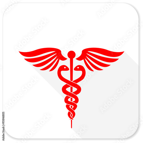 emergency red flat icon with long shadow on white background