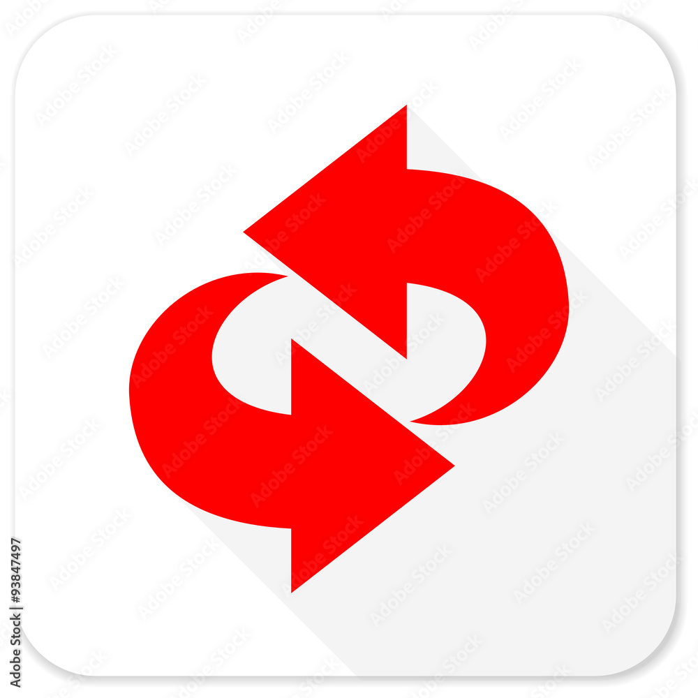 rotation red flat icon with long shadow on white background rotation red flat icon with long shadow on white background