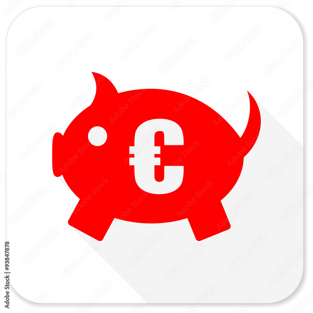piggy bank red flat icon with long shadow on white background piggy bank red flat icon with long shadow on white background
