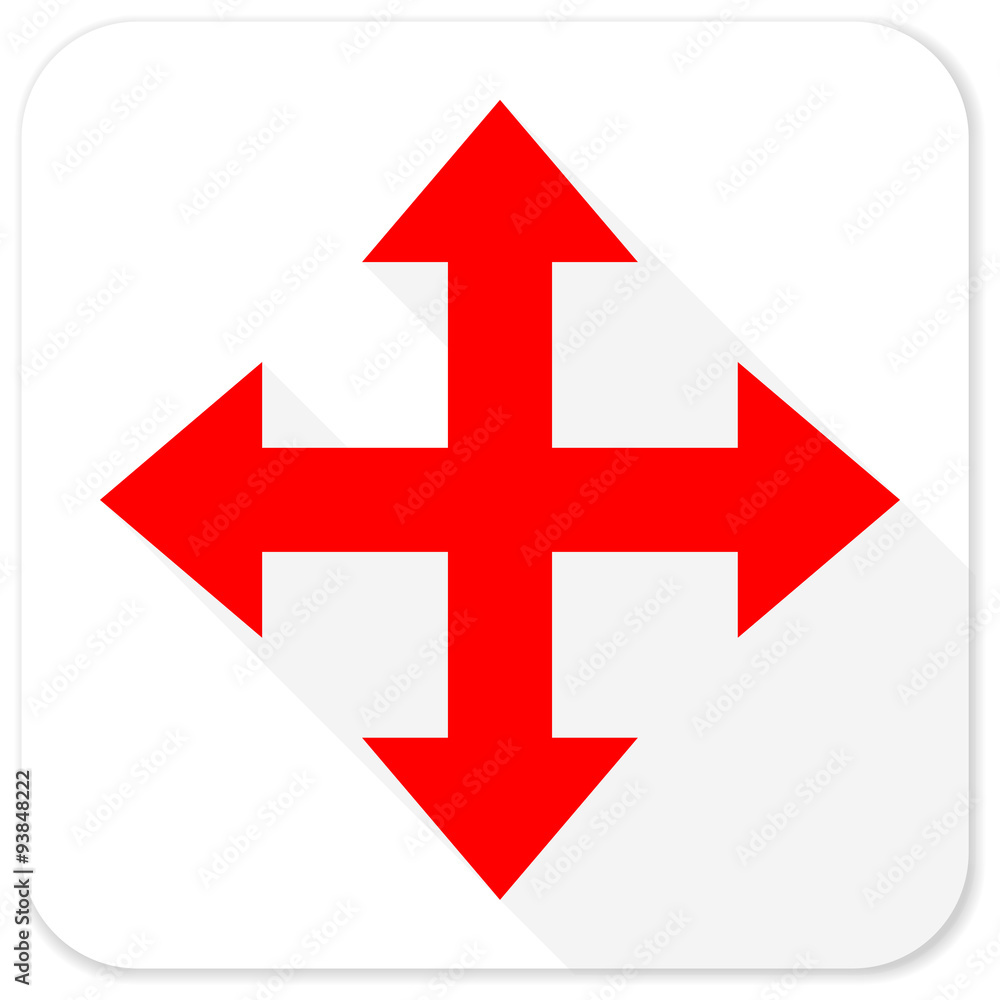 arrow red flat icon with long shadow on white background arrow red flat icon with long shadow on white background