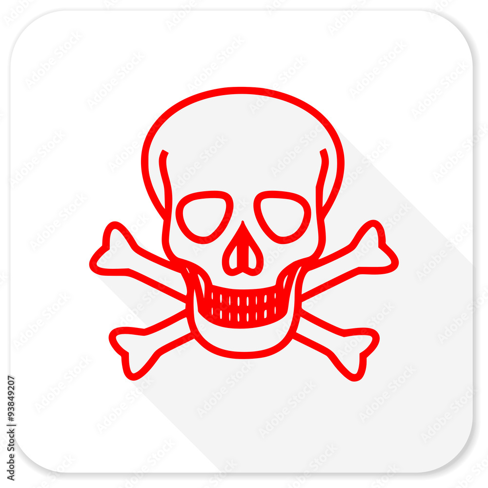 skull red flat icon with long shadow on white background skull red flat icon with long shadow on white background