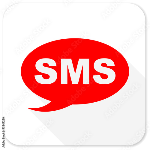 sms red flat icon with long shadow on white background