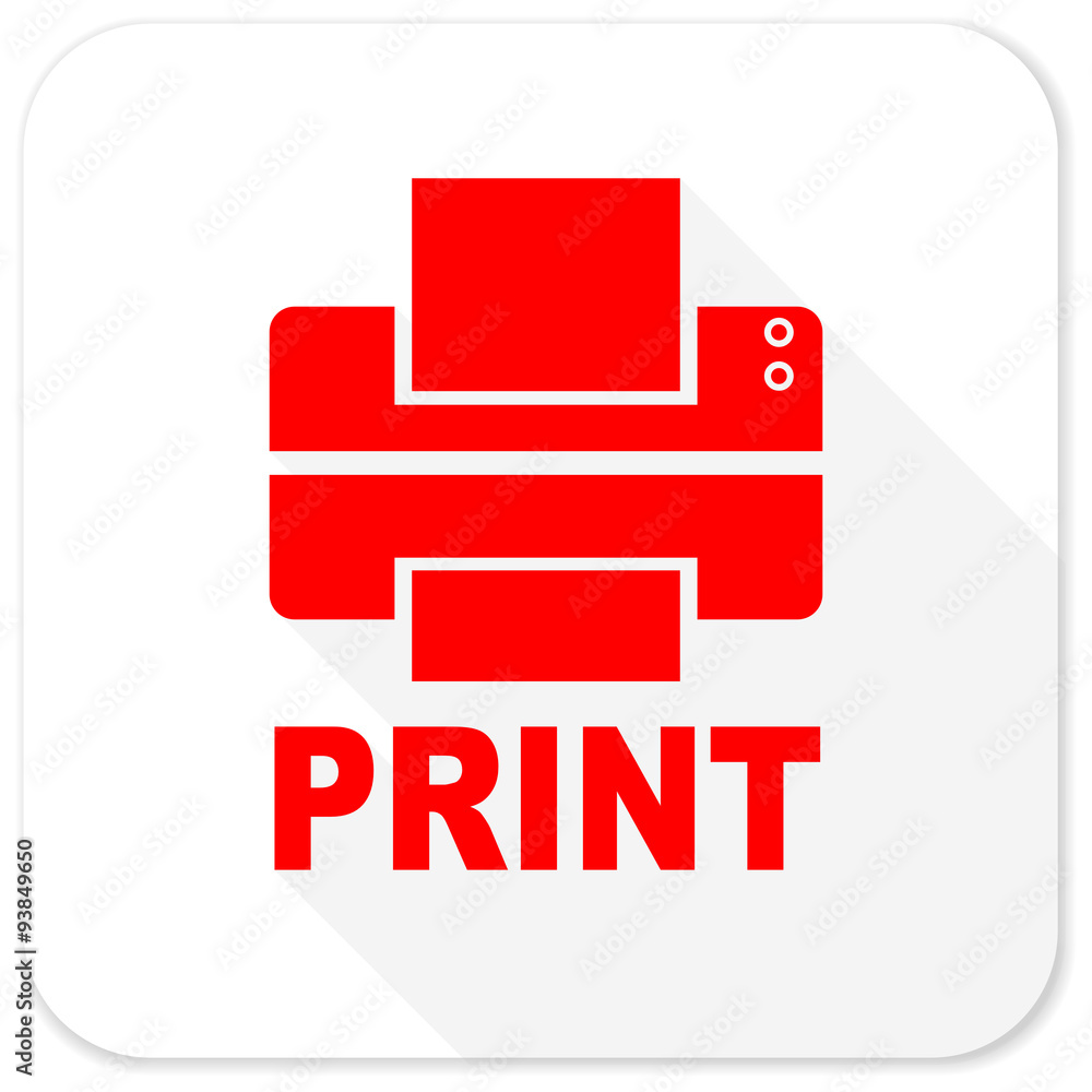 printer red flat icon with long shadow on white background printer red flat icon with long shadow on white background