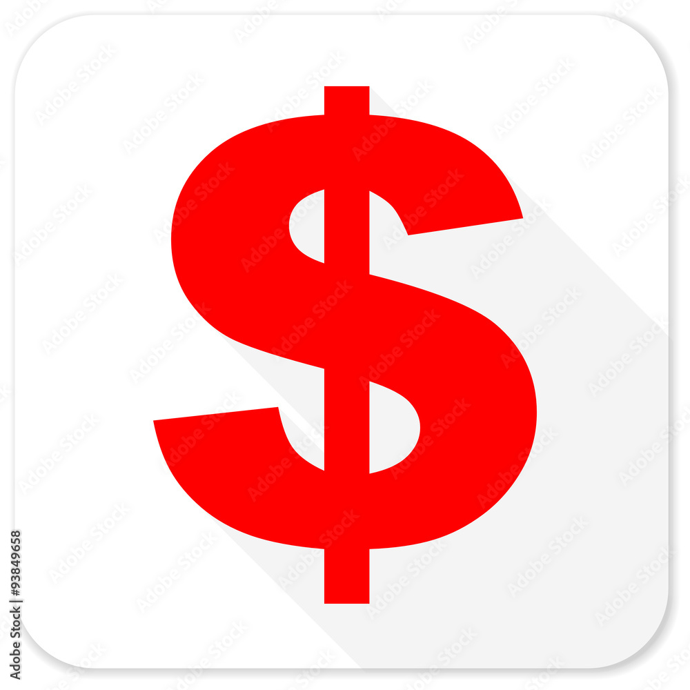 dollar red flat icon with long shadow on white background dollar red flat icon with long shadow on white background