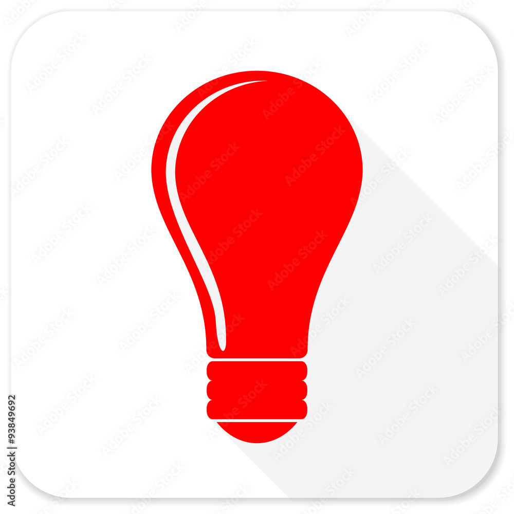 bulb red flat icon with long shadow on white background