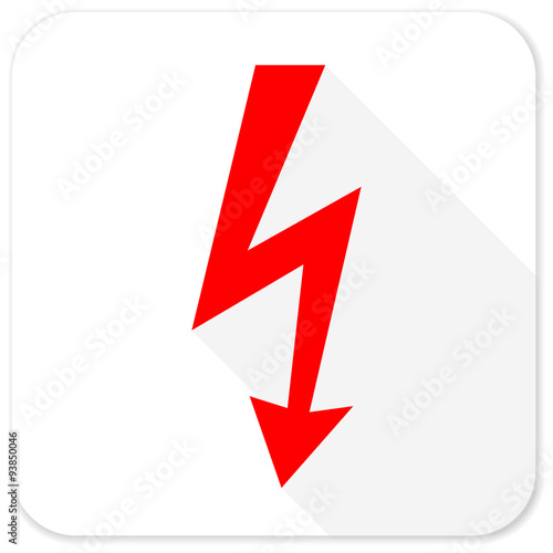 bolt red flat icon with long shadow on white background