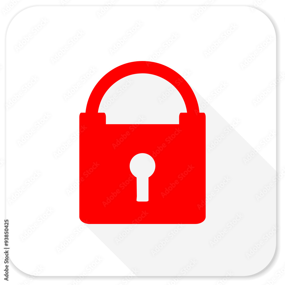 padlock red flat icon with long shadow on white background padlock red flat icon with long shadow on white background