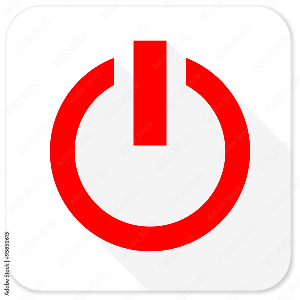 power red flat icon with long shadow on white background power red flat icon with long shadow on white background